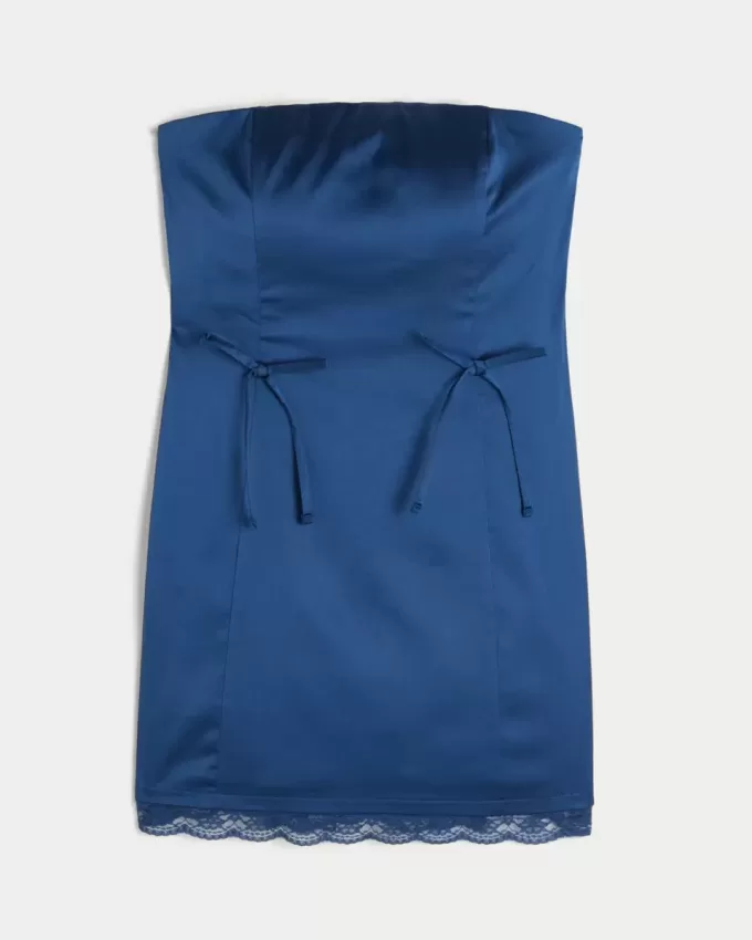 Abito aderente con fiocco senza spalline in raso