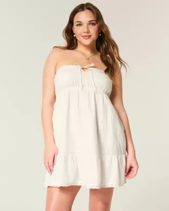 Abito babydoll ricamato senza spalline