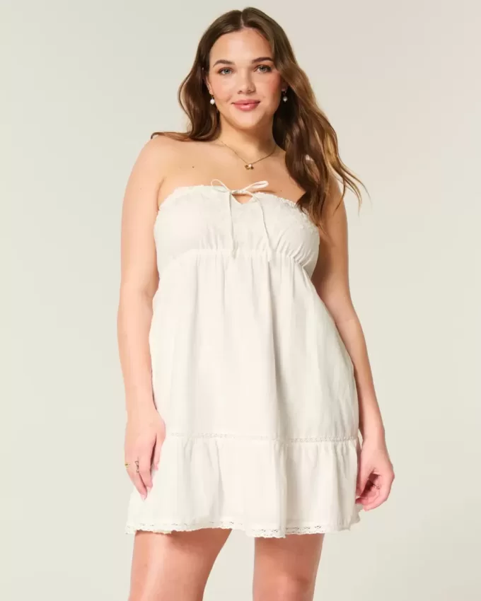 Abito babydoll ricamato senza spalline