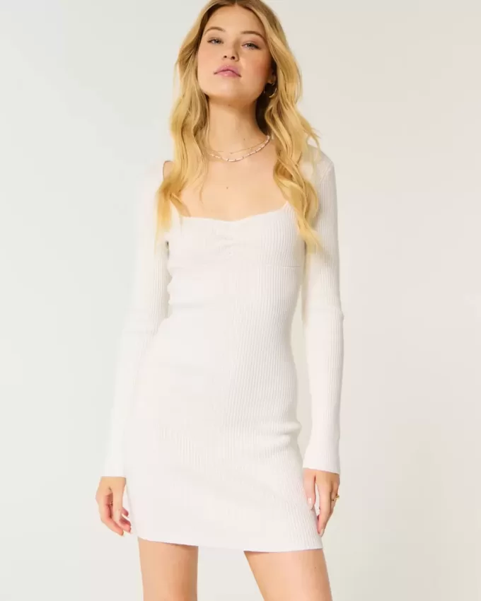 Abito in maglia a maniche lunghe con scollo a V e schiena scoperta