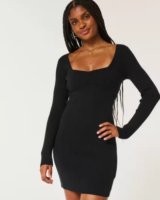 Abito in maglia a maniche lunghe con scollo a V e schiena scoperta