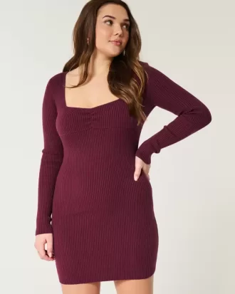 Abito in maglia a maniche lunghe con scollo a V e schiena scoperta