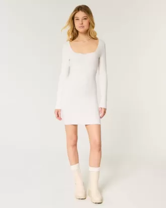 Abito in maglia a maniche lunghe con scollo a V e schiena scoperta