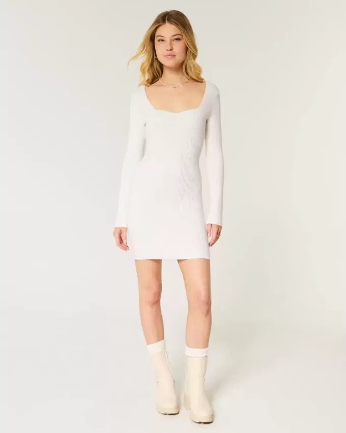 Abito in maglia a maniche lunghe con scollo a V e schiena scoperta