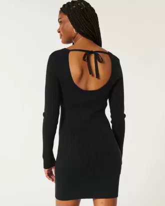 Abito in maglia a maniche lunghe con scollo a V e schiena scoperta