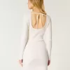 Abito in maglia a maniche lunghe con scollo a V e schiena scoperta