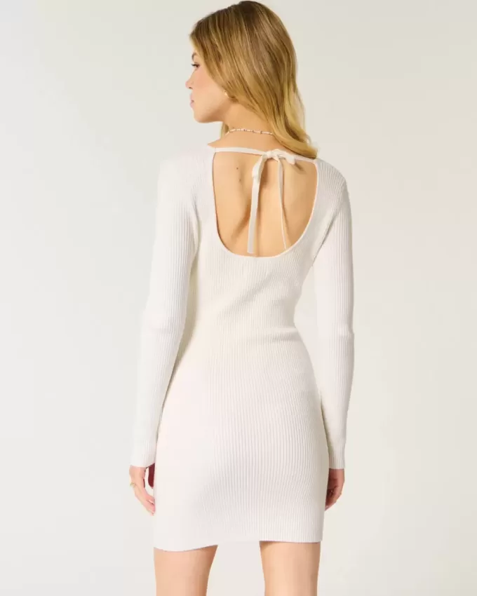 Abito in maglia a maniche lunghe con scollo a V e schiena scoperta