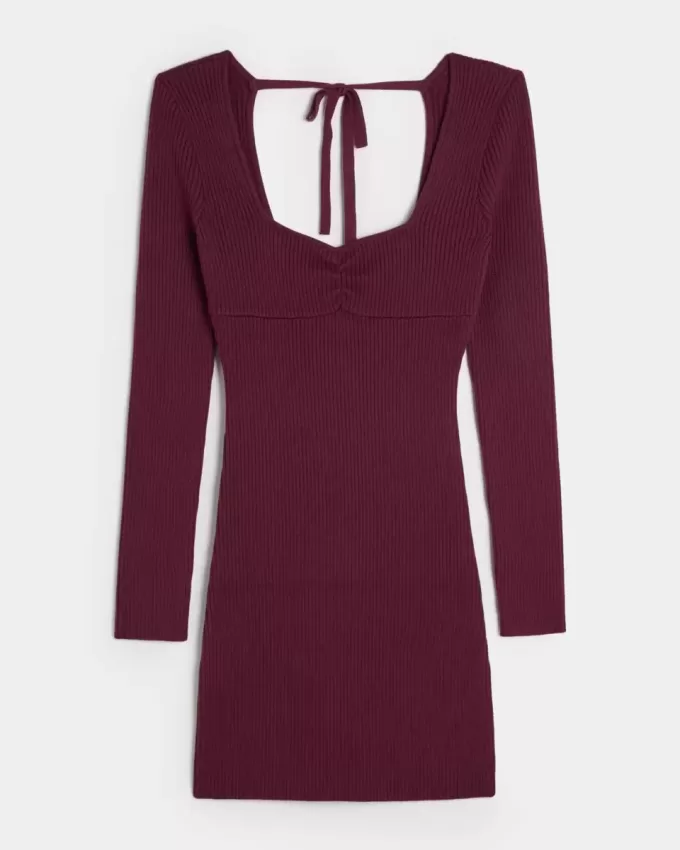 Abito in maglia a maniche lunghe con scollo a V e schiena scoperta Abito in maglia a maniche lunghe con scollo a V e schiena scoperta