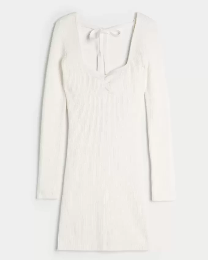 Abito in maglia a maniche lunghe con scollo a V e schiena scoperta