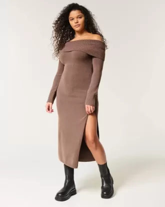Abito midi in maglia con spalle scoperte
