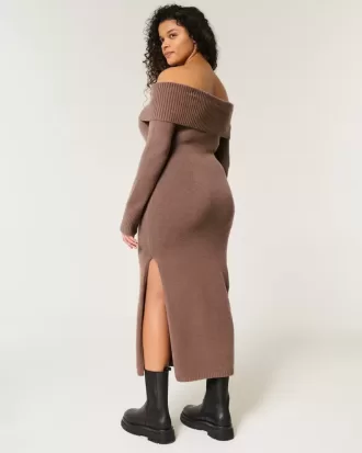 Abito midi in maglia con spalle scoperte