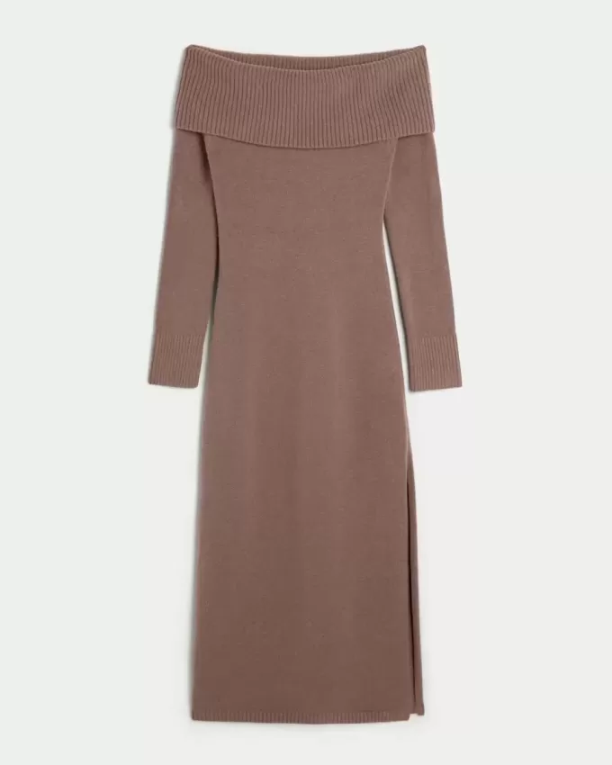 Abito midi in maglia con spalle scoperte