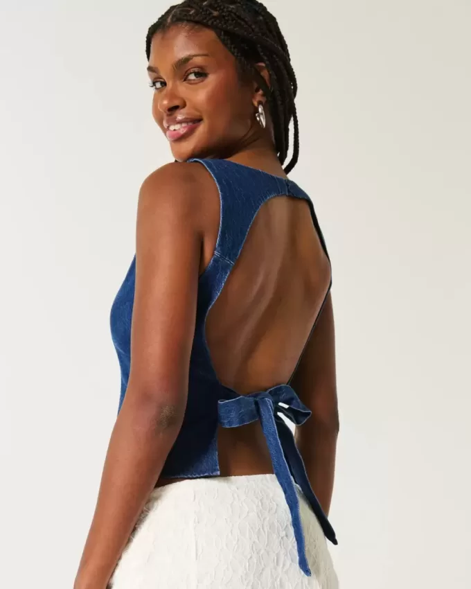 Blusa in denim con schiena scoperta