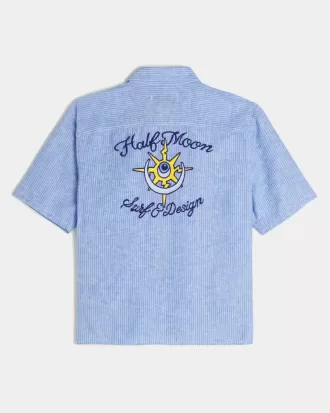 Camicia a maniche corte con grafica a mezzaluna in misto lino