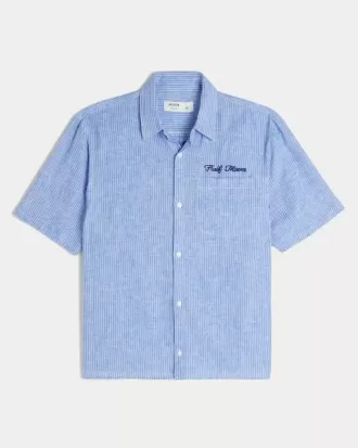 Camicia a maniche corte con grafica a mezzaluna in misto lino