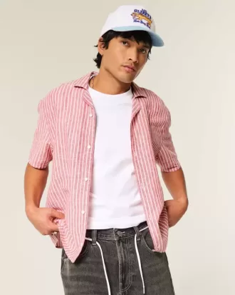 Camicia a maniche corte in misto lino