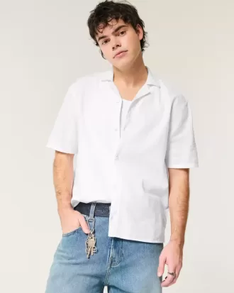 Camicia a maniche corte in misto lino