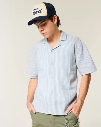 Camicia a maniche corte in misto lino