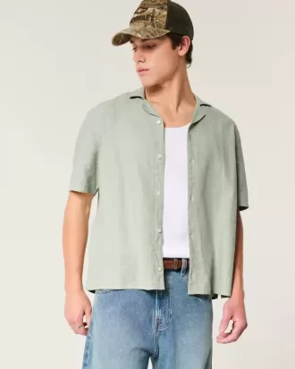 Camicia a maniche corte in misto lino