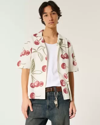 Camicia a maniche corte in misto lino