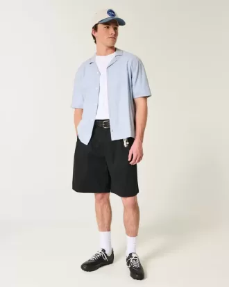 Camicia a maniche corte in misto lino squadrata