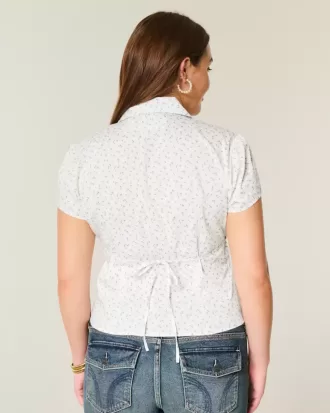 Camicia a maniche corte in popeline elasticizzato con bottoni
