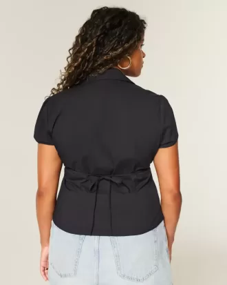 Camicia a maniche corte in popeline elasticizzato con bottoni