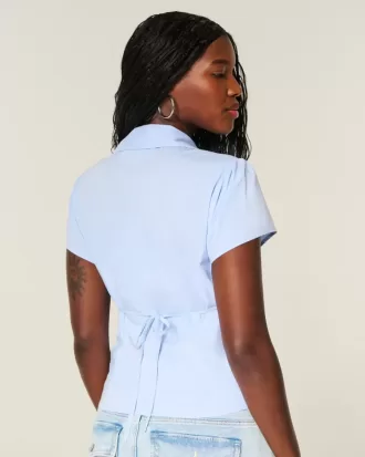 Camicia a maniche corte in popeline elasticizzato con bottoni