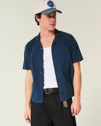 Camicia a maniche corte in seersucker con tasca