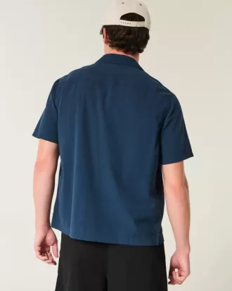Camicia a maniche corte in seersucker con tasca