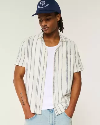 Camicia a righe testurizzate a maniche corte