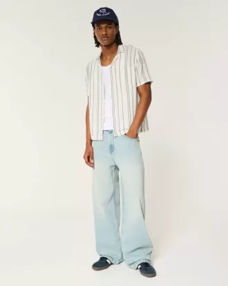 Camicia a righe testurizzate a maniche corte