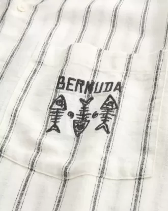 Camicia Bermuda a maniche corte con grafica in misto lino squadrato