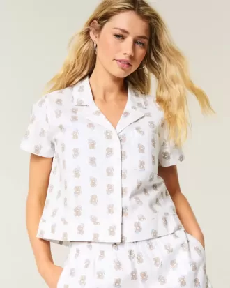 Camicia da notte a maniche corte con orsetto laureato