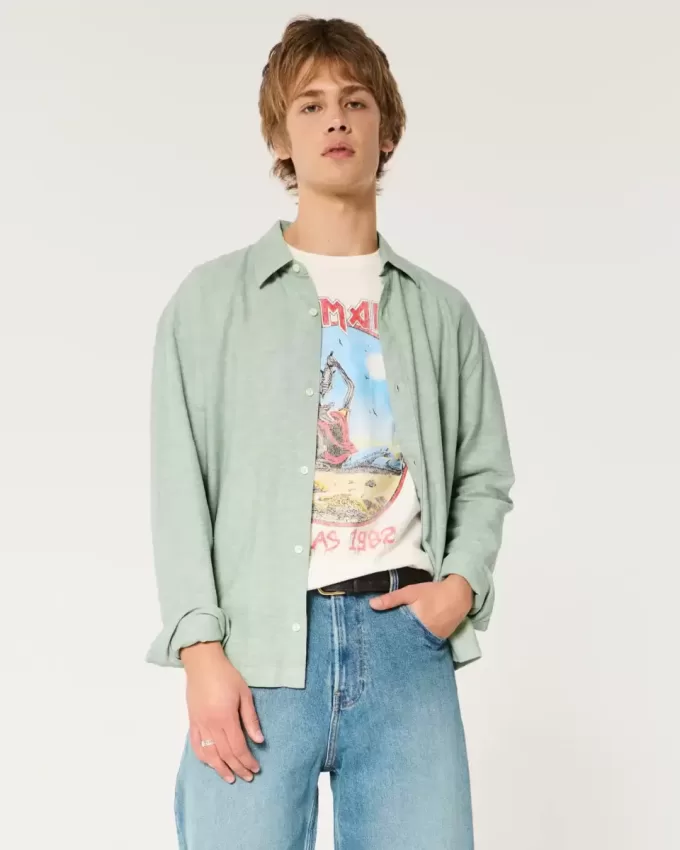 Camicia in misto lino con bottoni