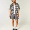Camicia in misto lino con motivo a pesci tropicali squadrati