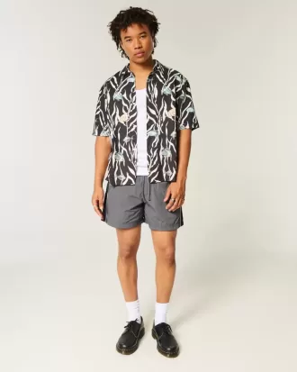 Camicia in misto lino con motivo a pesci tropicali squadrati