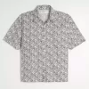Camicia in misto lino con motivo tropicale squadrato