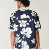 Camicia in misto lino con motivo tropicale squadrato