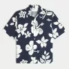 Camicia in misto lino con motivo tropicale squadrato