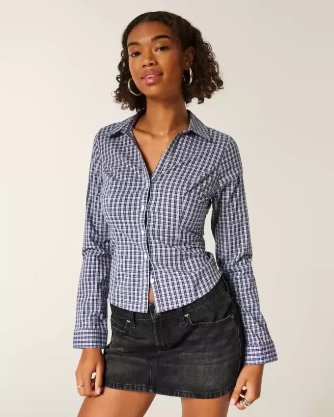 Camicia in popeline elasticizzato con bottoni