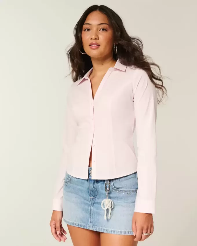 Camicia in popeline elasticizzato con bottoni
