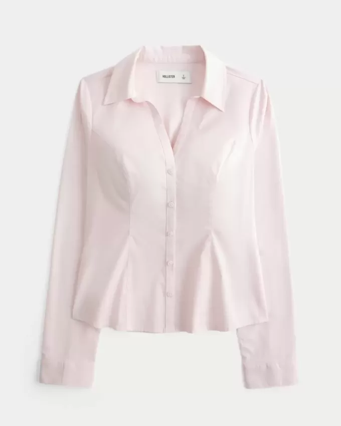 Camicia in popeline elasticizzato con bottoni