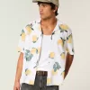 Camicia squadrata con motivo a limone in misto lino