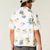 Camicia squadrata con motivo a limone in misto lino