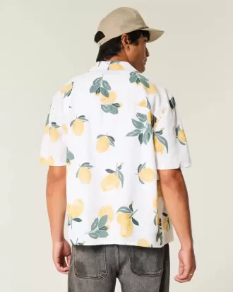 Camicia squadrata con motivo a limone in misto lino