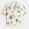 Camicia squadrata con motivo a limone in misto lino