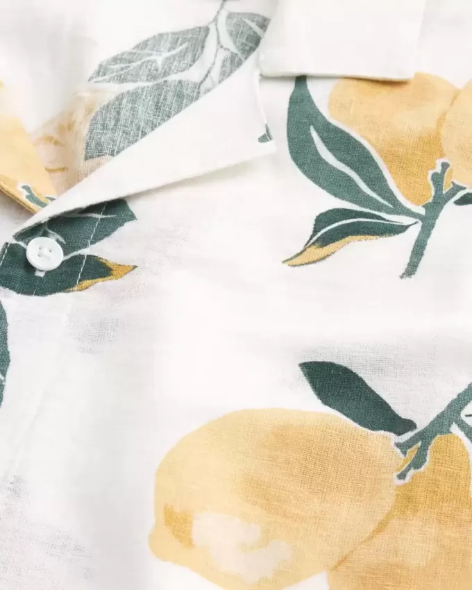 Camicia squadrata con motivo a limone in misto lino