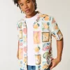 Camicia squadrata con motivo a timbro in misto lino