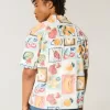 Camicia squadrata con motivo a timbro in misto lino